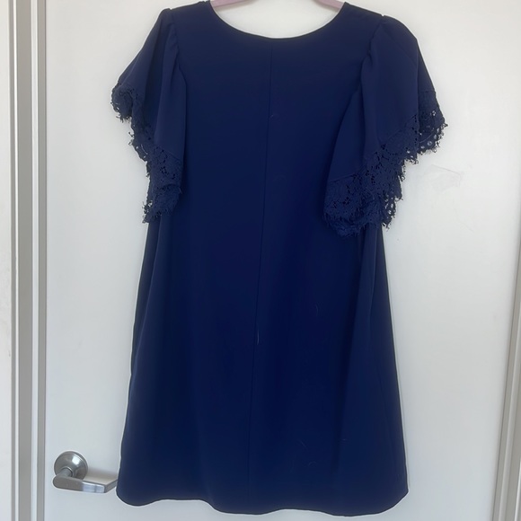 Navy Dress with Lace Sleeves - Picture 4 of 5